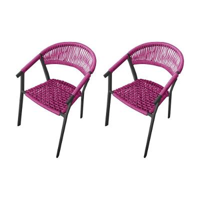 Kit 2 Cadeiras Decorativa Joana Em Corda Náutica E Base Em Alumínio Preta - Rosa - Cor: Rosa