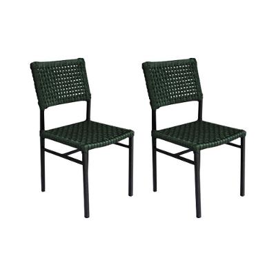 Kit 2 Cadeiras França Corda Náutica Base Em Alumínio Preto-verde Musgo - Cor: Verde