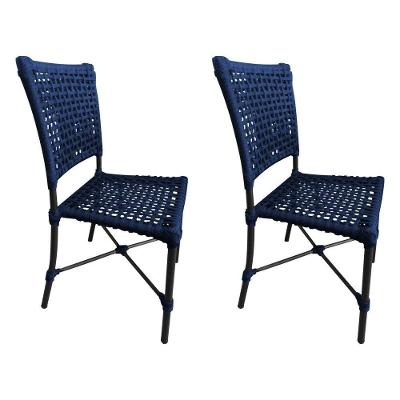 Kit 2 Cadeiras Roma Corda Náutica Base Em Alumínio Preto-azul Marinho - Cor: Azul