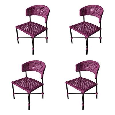 Kit 4 Cadeiras Hortz Corda Náutica Base Em Alumínio Preto-rosa - Cor: Rosa