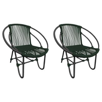 Kit 2 Cadeiras Decorativa Julia Em Corda Náutica E Base Em Alumínio Preta- Verde Musgo - Cor: Verde