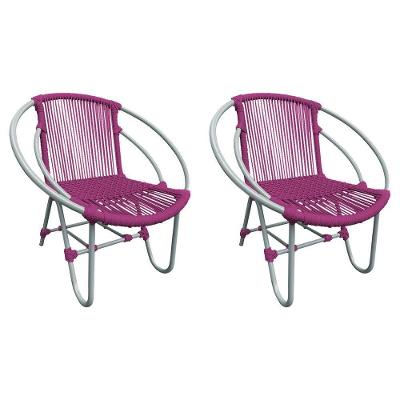 Kit 2 Cadeiras Decorativa Julia Em Corda Náutica E Base Em Alumínio Cinza- Rosa - Cor: Rosa