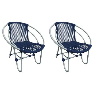 Kit 2 Cadeiras Decorativa Julia Em Corda Náutica E Base Em Alumínio Cinza- Azul Marinho - Cor: Azul
