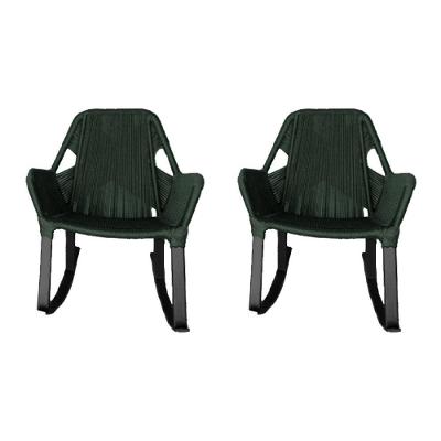 Kit 2 Cadeiras De Balanço Athenas Corda Náutica Base Em Alumínio Preto-verde Musgo - Cor: Verde