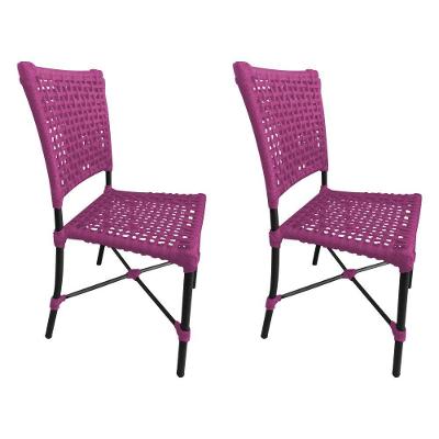 Kit 2 Cadeiras Roma Corda Náutica Base Em Alumínio Preto-rosa - Cor: Rosa