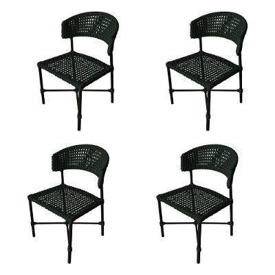 Kit 4 Cadeiras Hortz Corda Náutica Base Em Alumínio Preto-verde Musgo - Cor: Verde