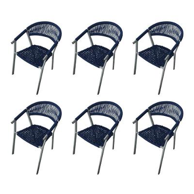 Kit 6 Cadeiras Decorativa Joana Em Corda Náutica E Base Em Alumínio Cinza- Azul Marinho - Cor: Azul
