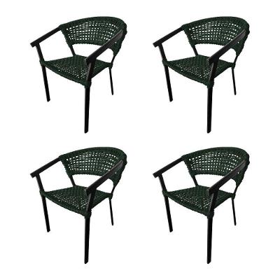 Kit 4 Cadeiras Sofia Corda Náutica Base Em Alumínio Preto-verde Musgo - Cor: Verde