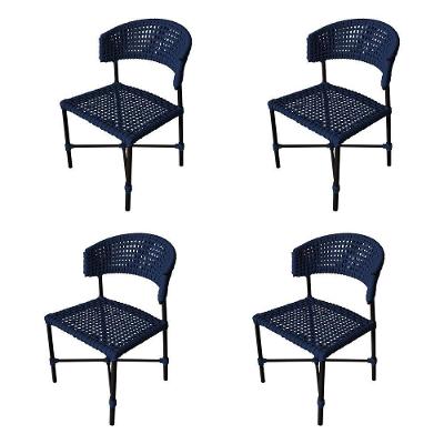 Kit 4 Cadeiras Hortz Corda Náutica Base Em Alumínio Preto-azul Marinho - Cor: Azul