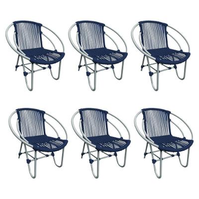 Kit 6 Cadeiras Decorativa Julia Em Corda Náutica E Base Em Alumínio Cinza- Azul Marinho - Cor: Azul