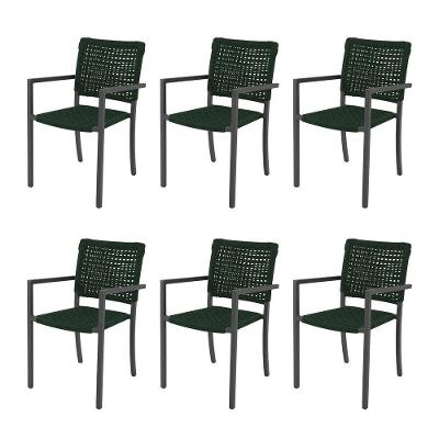 Kit 6 Cadeiras Marília Corda Náutica Base Em Alumínio Preto-verde Musgo - Cor: Verde