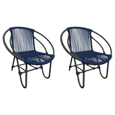 Kit 2 Cadeiras Decorativa Julia Em Corda Náutica E Base Em Alumínio Preta- Azul Marinho - Cor: Azul