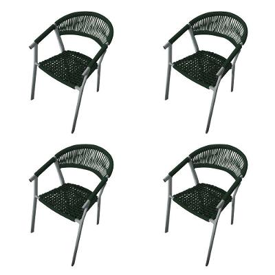 Kit 4 Cadeiras Decorativa Joana Em Corda Náutica E Base Em Alumínio Cinza -verde Musgo - Cor: Verde