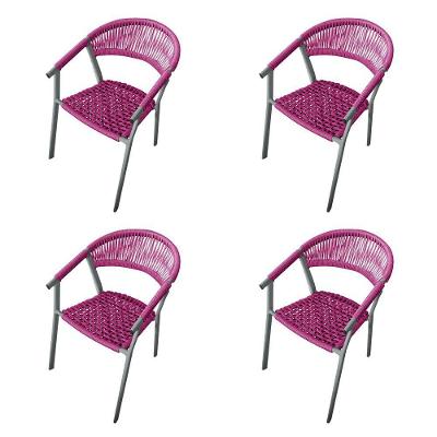 Kit 4 Cadeiras Decorativa Joana Em Corda Náutica E Base Em Alumínio Cinza -rosa - Cor: Rosa