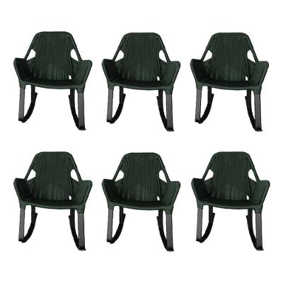 Kit 6 Cadeiras De Balanço Athenas Corda Náutica Base Em Alumínio Preto-verde Musgo - Cor: Verde