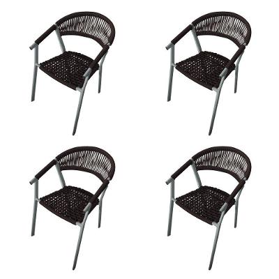 Kit 4 Cadeiras Decorativa Joana Em Corda Náutica E Base Em Alumínio Cinza -marrom - Cor: Marrom