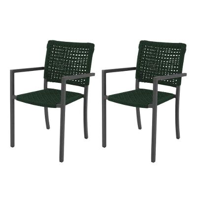 Kit 2 Cadeiras Marília Corda Náutica Base Em Alumínio Preto-verde Musgo - Cor: Verde