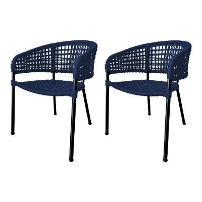 Kit 2 Cadeiras Sol Corda Náutica Base Em Alumínio Preto-azul Marinho - Cor: Azul