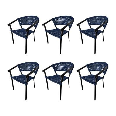 Kit 6 Cadeiras Sofia Corda Náutica Base Em Alumínio Preto-azul Marinho - Cor: Azul