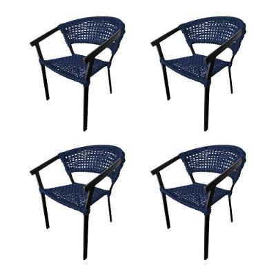 Kit 4 Cadeiras Sofia Corda Náutica Base Em Alumínio Preto-azul Marinho - Cor: Azul