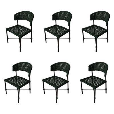 Kit 6 Cadeiras Hortz Corda Náutica Base Em Alumínio Preto-verde Musgo - Cor: Verde
