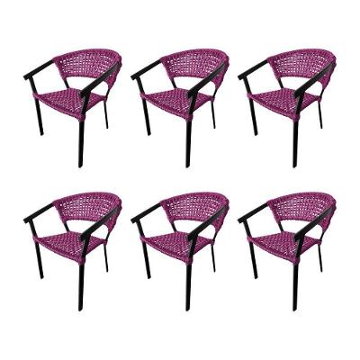 Kit 6 Cadeiras Sofia Corda Náutica Base Em Alumínio Preto-rosa - Cor: Rosa