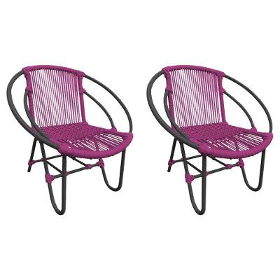Kit 2 Cadeiras Decorativa Julia Em Corda Náutica E Base Em Alumínio Preta- Rosa - Cor: Rosa