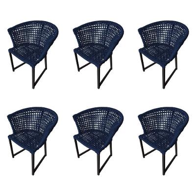 Kit 6 Cadeiras Salinas Corda Náutica Base Em Alumínio Preto-azul Marinho - Cor: Azul