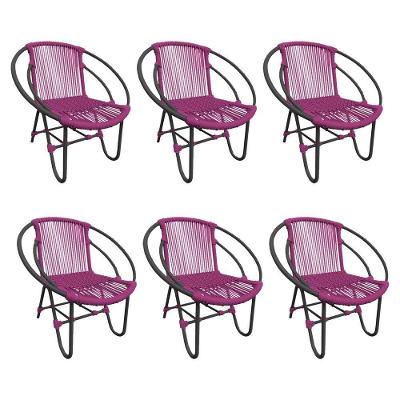 Kit 6 Cadeiras Decorativa Julia Em Corda Náutica E Base Em Alumínio Preta- Rosa - Cor: Rosa