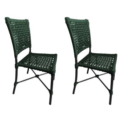 Kit 2 Cadeiras Roma Corda Náutica Base Em Alumínio Preto-verde Musgo - Cor: Verde