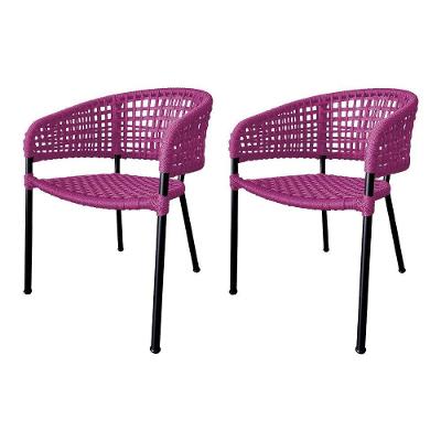 Kit 2 Cadeiras Sol Corda Náutica Base Em Alumínio Preto-rosa - Cor: Rosa