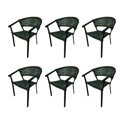 Kit 6 Cadeiras Sofia Corda Náutica Base Em Alumínio Preto-verde Musgo - Cor: Verde