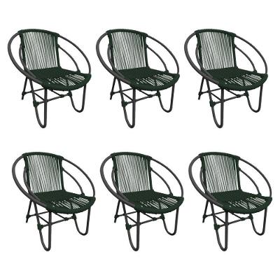 Kit 6 Cadeiras Decorativa Julia Em Corda Náutica E Base Em Alumínio Preta- Verde Musgo - Cor: Verde