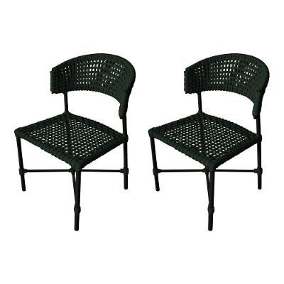 Kit 2 Cadeiras Hortz Corda Náutica Base Em Alumínio Preto-verde Musgo - Cor: Verde