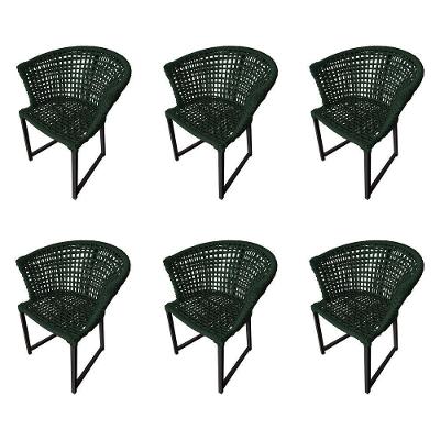 Kit 6 Cadeiras Salinas Corda Náutica Base Em Alumínio Preto-verde Musgo - Cor: Verde