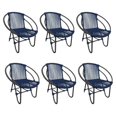 Kit 6 Cadeiras Decorativa Julia Em Corda Náutica E Base Em Alumínio Preta- Azul Marinho - Cor: Azul