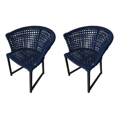 Kit 2 Cadeiras Salinas Corda Náutica Base Em Alumínio Preto-azul Marinho - Cor: Azul