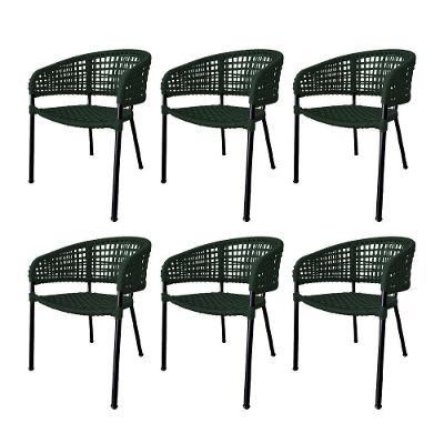 Kit 6 Cadeiras Sol Corda Náutica Base Em Alumínio Preto-verde Musgo - Cor: Verde
