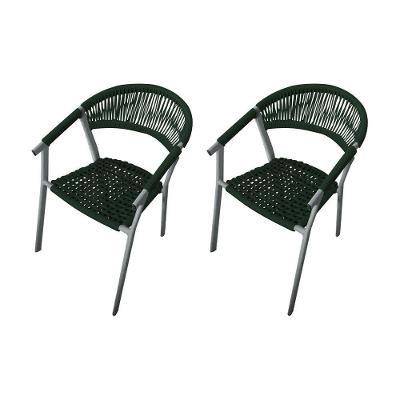 Kit 2 Cadeiras Decorativa Joana Em Corda Náutica E Base Em Alumínio Cinza-verde Musgo - Cor: Verde