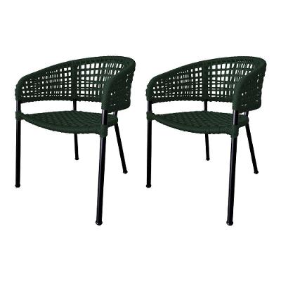 Kit 2 Cadeiras Sol Corda Náutica Base Em Alumínio Preto-verde Musgo - Cor: Verde