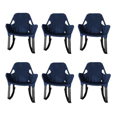 Kit 6 Cadeiras De Balanço Athenas Corda Náutica Base Em Alumínio Preto-azul Marinho - Cor: Azul