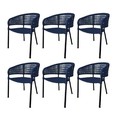 Kit 6 Cadeiras Sol Corda Náutica Base Em Alumínio Preto-azul Marinho - Cor: Azul