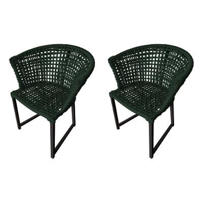 Kit 2 Cadeiras Salinas Corda Náutica Base Em Alumínio Preto-verde Musgo - Cor: Verde