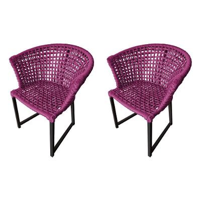 Kit 2 Cadeiras Salinas Corda Náutica Base Em Alumínio Preto-rosa - Cor: Rosa