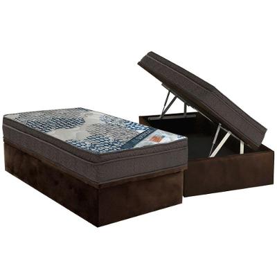 Cama Box Baú Solteiro: Colchão Molas Ensacadas Ortobom SuperPocket Fort Tech ISO + Base CRC Suede Brown(88x188)