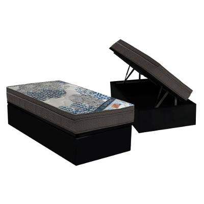Cama Box Baú Solteiro: Colchão Molas Ensacadas Ortobom SuperPocket Fort Tech ISO + Base CRC Courano Black(88x188)