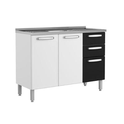 Gabinete de Cozinha Modulado  Evidence 7025 c/ Pia 3 Portas e 2 Gavetas Branco/Preto - Bertolini