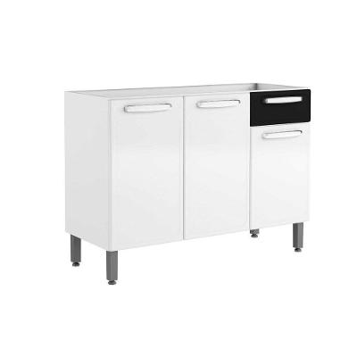 Balcão de Cozinha Modulado  Evidence 7022 3 Portas 1 Gaveta s/ Tampo Branco/Preto - Bertolini