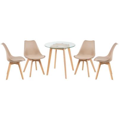 Mesa Redonda Com Tampo De Vidro 70 Cm + 4 Cadeiras Leda Nude Nude