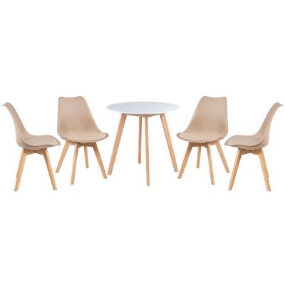 Mesa De Jantar Redonda 70 Cm Branco + 4 Cadeiras Leda Nude Mesa Branco Com Cadeiras Nude